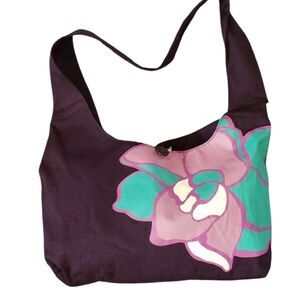 Old Navy Floral Printed Navy Canvas Sling Bag 19.5" x 12"